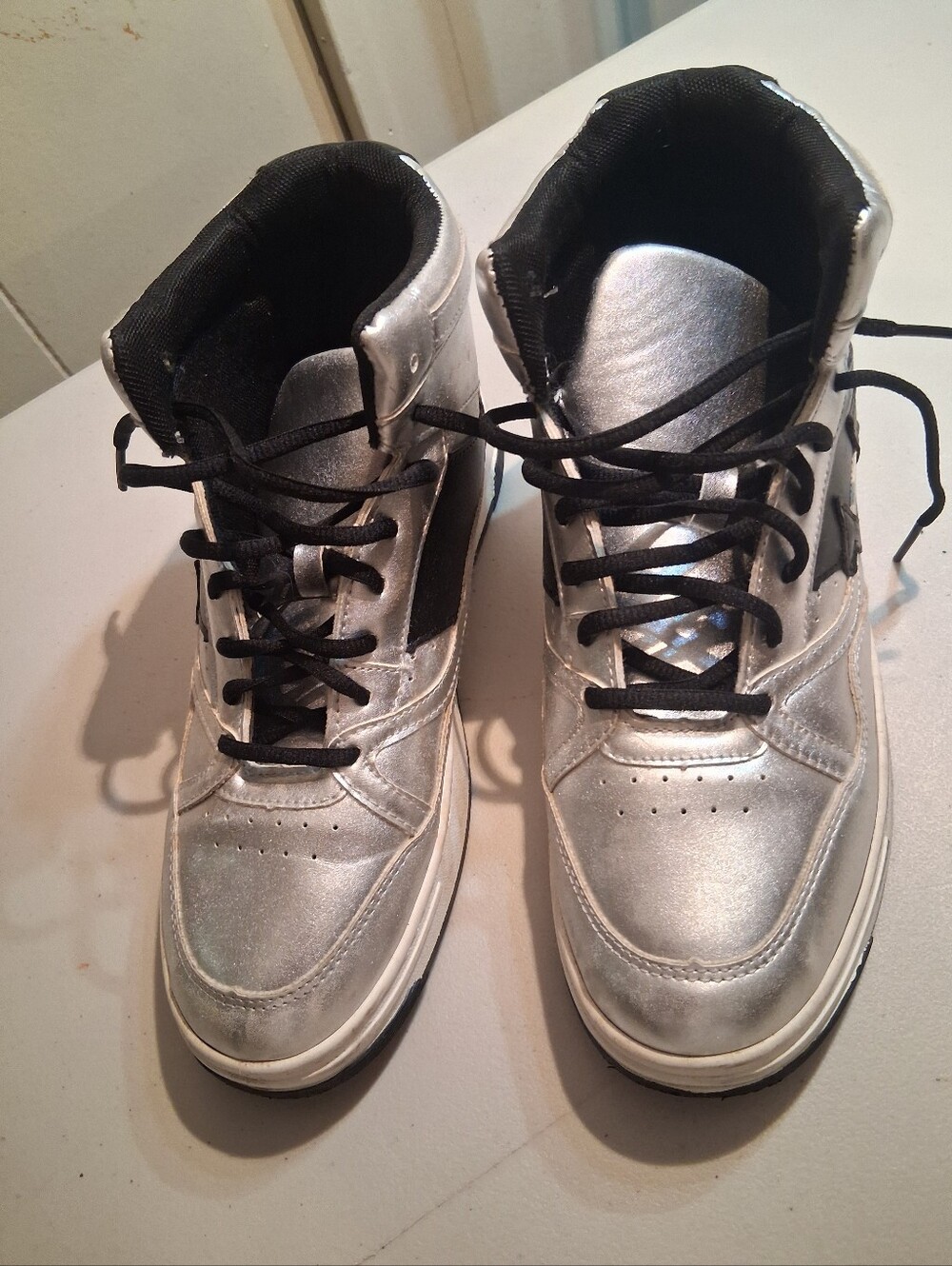 Men's Metallic Silver High-Top Sneakers - Casual Street Style